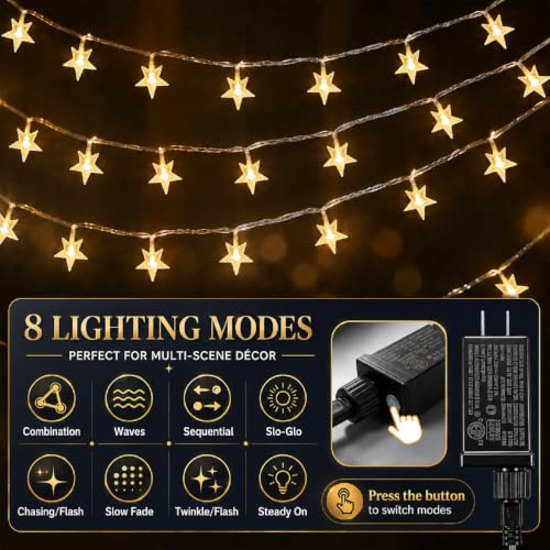 Star String Lights for Classroom Decor, 33 ft 100 LED Plug-in Fairy Lights
