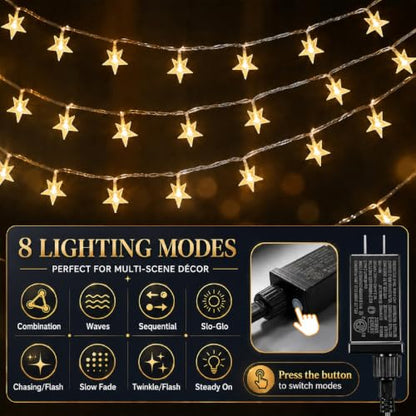Star String Lights for Classroom Decor, 33 ft 100 LED Plug-in Fairy Lights