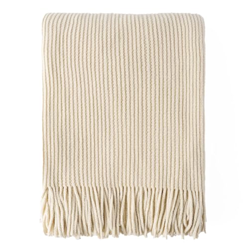 BATTILO HOME Beige Throw Blanket for Couch, 50"x60" - color: Chenille-beige, size: 50 x 60 in.