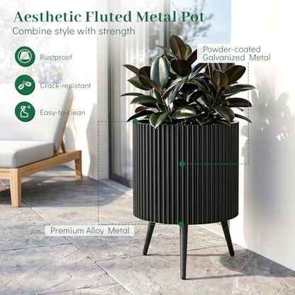 GIANTEX 16 Inch Plant Pot with Stand, Mid-Century Modern Fluted Planter - size: 16.5"×22"H