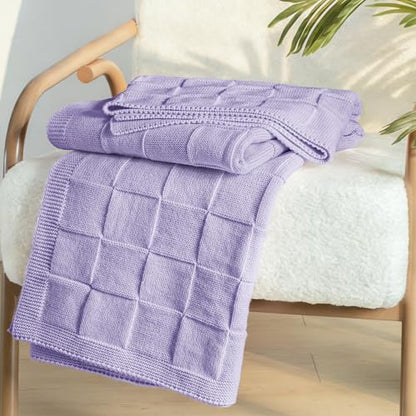 Whale Flotilla Checkered Knit Throw Blanket for Couch, Light Purple - color: Light Purple, size: 50x60 Inch