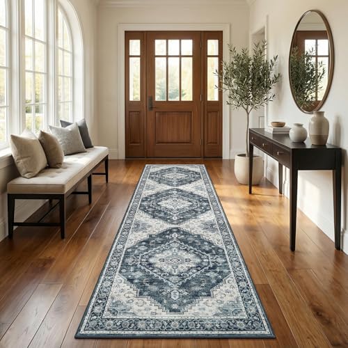 Garvee Navy Blue Boho Washable 2.5x10 Runner Rug for Kitchen Hallways Entryway - color: Navy Blue, size: 2'6" x 10' (Rectangular)