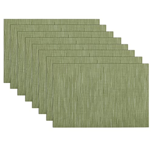SHACOS Placemats Set of 8 Woven Vinyl Place Mats for Dining Table Wipe Clean Heat Resistant Washable Kitchen Table Mats (8, Olive Green) - color: Olive Green, size: Set of 8