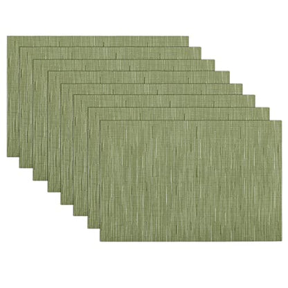 SHACOS Placemats Set of 8 Woven Vinyl Place Mats for Dining Table Wipe Clean Heat Resistant Washable Kitchen Table Mats (8, Olive Green) - color: Olive Green, size: Set of 8