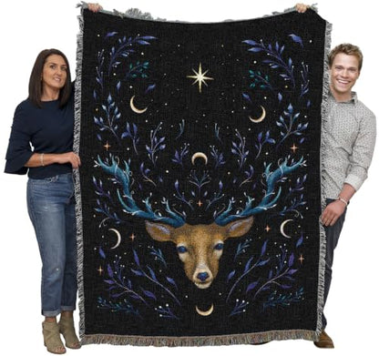 Pure Country Weavers Deer Dream Blanket by Episodic Drawing- Fantasy Gift Tapestry Throw Woven from Cotton - Made in The USA (72x54) - color: Deer Dream, size: 72x54