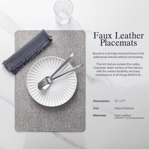 Baroyal Faux Leather Placemats Set of 4 Vinyl Washable Wipeable Table Mats for Kitchen Dining Table Heat Resistant Waterproof Modern Indoor/Outdoor Placemats Non-Slip Easy Clean Place Mats (Mid Gray) - color: C-mid Gray