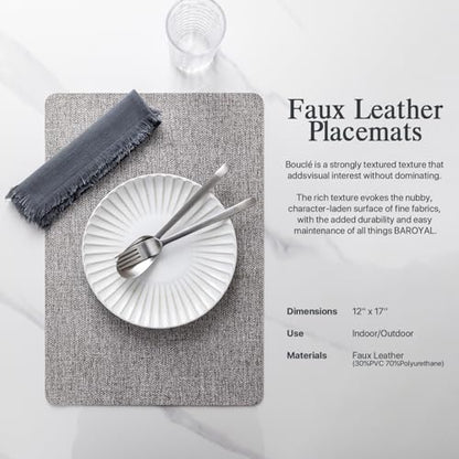 Baroyal Faux Leather Placemats Set of 4 Vinyl Washable Wipeable Table Mats for Kitchen Dining Table Heat Resistant Waterproof Modern Indoor/Outdoor Placemats Non-Slip Easy Clean Place Mats (Mid Gray) - color: C-mid Gray