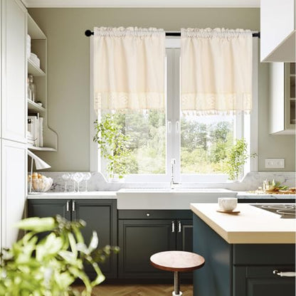 Molaxhome Linen Valances for Windows Boho Kitchen Valance Window Treatments - color: Beige, size: 24"W x 29.1"L (Pack of 1)