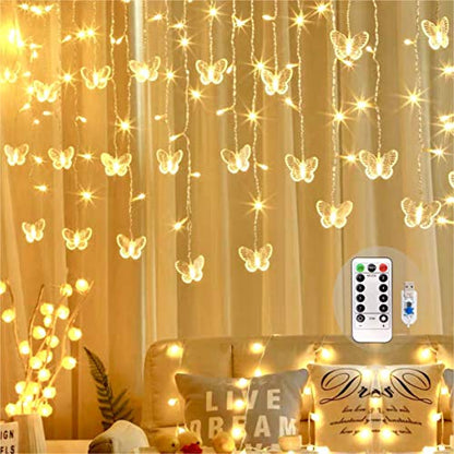 Butterfly Curtain Fairy Lights USB Plug in,8 Modes 120 LED 19.7FT Firefly Twinkle Timer String Lights with Remote, Waterproof Copper Wire for Bedroom Patio Christmas Wedding Party Dorm(Warm White) - color: Warm White