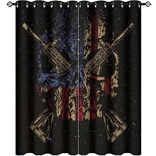 Abstract American Flag Curtains,Independence Day Fantasy Galaxy Gothic Flag Colors Skull Window Treatments Thermal Insulated Grommet Blackout Curtains for Bedroom 2 Panels 45L x 21W - color: Abstract American Flag, size: 42"W x 45"L (Pack of 1)