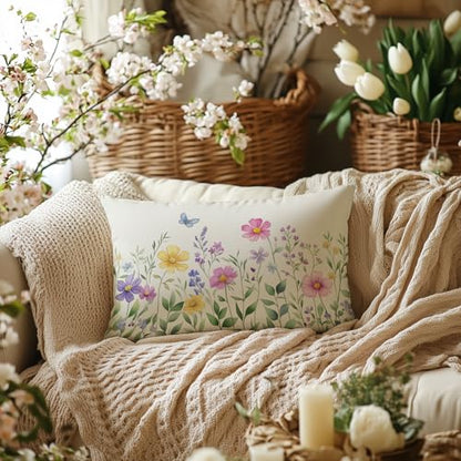 AACORS Spring Pillow Cover 12X20 Set of 2,Flower Butterfly Decorations Farmhouse Seasonal Summer Pillow Case Decor for Sofa Couch AA056-12-2 - size: 20" x 12" (Pack of 2)