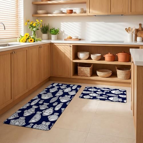 Kitchen Rugs for Floor 2 Pcs Memory Foam Padded Anti Fatigue Kitchen Mat - color: Fish-03