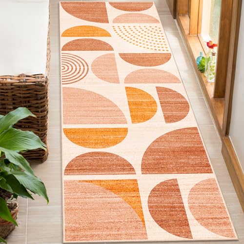 MUJOO Boho Runner Rug Washable,2x6 Area Rugs Non Slip Modern Abstract - color: Orage and Beige, size: 2' x 6' (Rectangular)