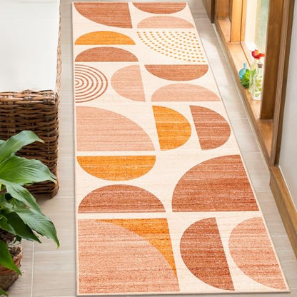 MUJOO Boho Runner Rug Washable,2x6 Area Rugs Non Slip Modern Abstract - color: Orage and Beige, size: 2' x 6' (Rectangular)
