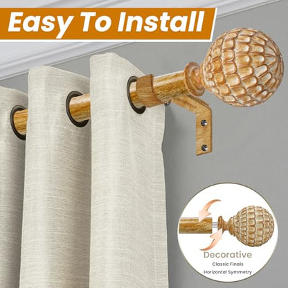 Ycolnaefllr Wood Pinecone Curtain Rod, Farmhouse Heavy Duty, Fits 18-64" - color: Wood, size: 18-64"