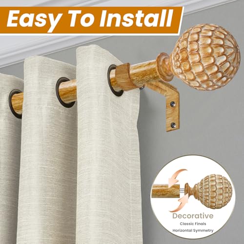 Ycolnaefllr Wood Pinecone Curtain Rod, Farmhouse Heavy Duty, Fits 18-64" - color: Wood, size: 18-64"