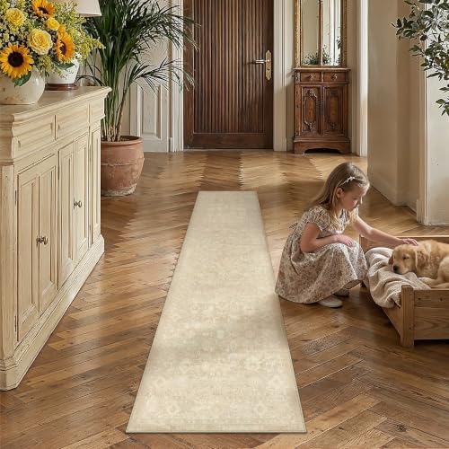 2x8 Beige Neutral Floral Runner Rug - color: Beige, size: 2' x 8' (Runner)