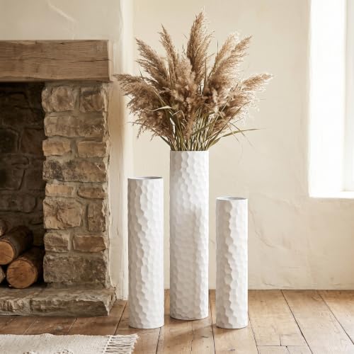 Sziqiqi White Tall Floor Vase Hammered Standing for Living Room, Set of 3 - color: White