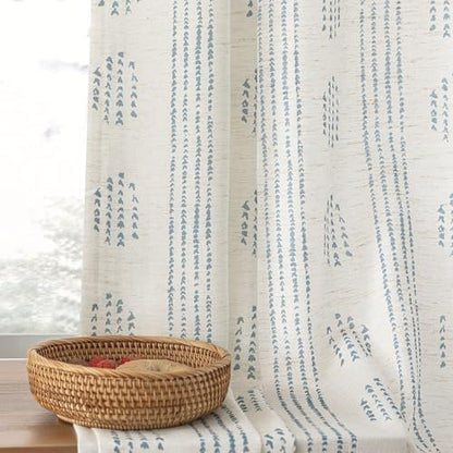 Blue Linen Boho Curtains 96 Inch Farmhouse Grommet Top 2 Panels - color: Boho | Blue, size: 52"W x 96"L (Pack of 2)