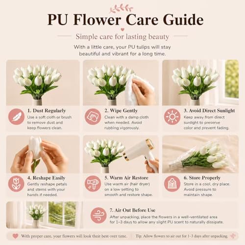 Mandy's 20 Stems White Artificial Tulip Flowers for Home Centerpieces - color: White 20pcs