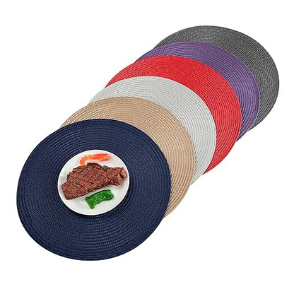 Round Placemats, Crossweave Heat Resistant Woven Round Place Mats Diameter 13.5 inch for Kitchen Table Set of 6 (Nautical Blue) - color: Nautical Blue