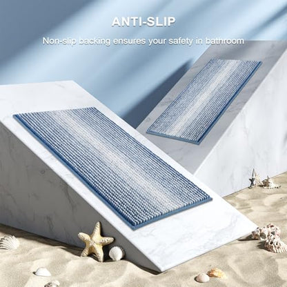 BSICPRO Bathroom Rugs Sets 2 Piece, Non Slip Striped Bath Mats, Sky Blue - color: Sky Blue, size: 20" x 32" Plus 16" x 24"