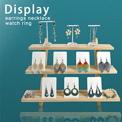3 Tier Earring Display Stands For Selling, Retail Display Riser Earring, Ring Holder Stand, Removable Countertop Small Merchandise Display Stand, for Figures,Cupcake, Photo (Wood color) - color: Wood