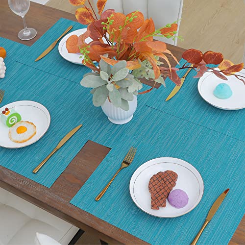SHACOS Teal Blue Placemats Set of 8 Woven Vinyl Place Mats Easy Clean Dry - color: Teal Blue, size: Set of 8