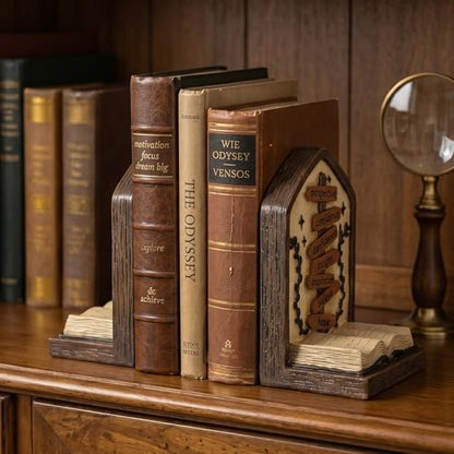 Vintage Bookends Set of 2, Brown Resin Direction Sign Book Ends for Shelves
