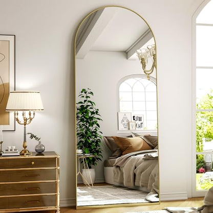Matte Gold Arched 64"x21" Mirror Full Length Leaning Hanging - color: Gold, size: 64"L x 21"W
