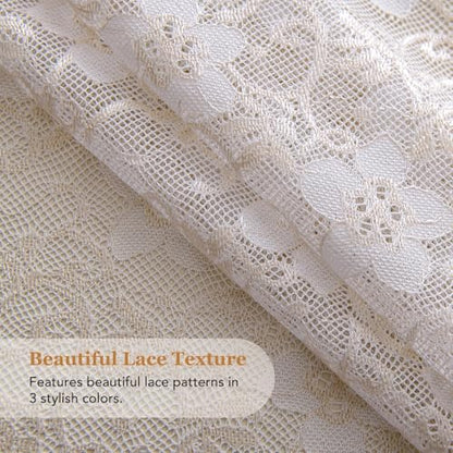 PearAge Lace Sheer Curtains for Living Room, 63 Inch Length, Elegant Lace-Style Voile Drapes for Bedroom, Kitchen or Dining Room, 42W x 63L Inch, 2 Panels Beige - color: Beige