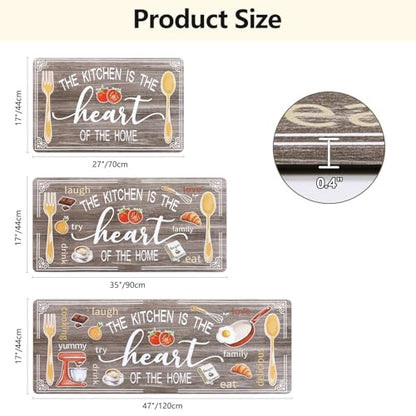 Yamaziot Anti Fatigue Kitchen Rug Set of 3, Non-Slip Cushioned Floor Mats - color: Brown, size: 17.3"x27"+17.3"x35"+17.3"x 47"