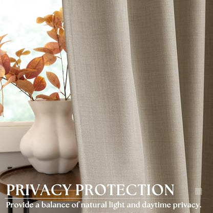 Taupe 80 Inches Long Linen Semi Sheer Curtains Bronze Grommet Drape - color: Burlywood Birch, size: 52"W x 80"L (Pack of 2)