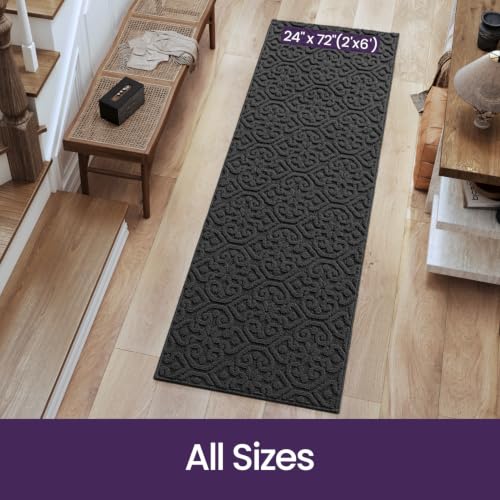 DEXI Hallway Runner Rug Non Slip, 2x6 Washable Runners Carpet, Dark Grey - color: Dark Grey, size: 24" X 72" (Runner)
