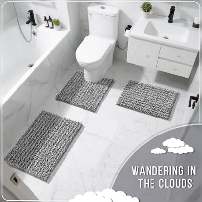 Yimobra Bathroom Rugs Sets 2 Piece, Super Absorbent Bath Mat Set, Grey - color: Grey, size: 24''x17''+24''x20''U-Shaped