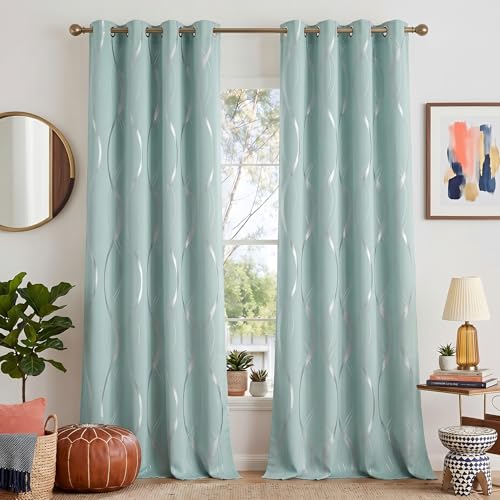 NICETOWN Aqua Blue Floral Blackout Curtain Panels 84 inches 2 Pieces - color: 1 - Aqua Blue, size: 52"W x 84"L (Pack of 2)
