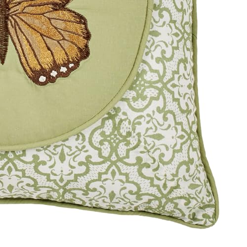 Touch of Class Butterfly Eden Embroidered Pillow, Moss Green, 16" Square - size: Pillow 16 Inches Square
