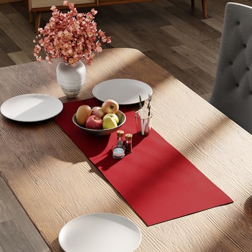 Encasa XO Table Runner, Cotton Canvas Dining Runner 13"x36" - color: Deep Red, size: 13x36 in