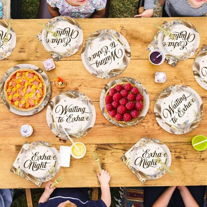 96Pcs Exhale Night Champagne Party Supplies,Serves 24 - style: Luxury Champagne Party Plates