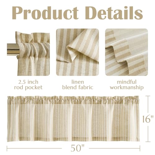jinchan Linen Boxter Stripe Valances for Window 50 x 16 inch,Beige,1 Panel - color: Boxter Stripe | Beige on Linen, size: 50"W x 16"L (Pack of 1)