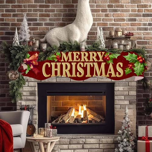 NYZE Christmas Mantel Scarf 60 x 17 Inch Fireplace Mantel Scarf Cover Decoration for Christmas Fireplace Scarf Shelf Top Runner Holiday Winter Home Decor - size: 60 x 17 in, style: Merry Xmas 3