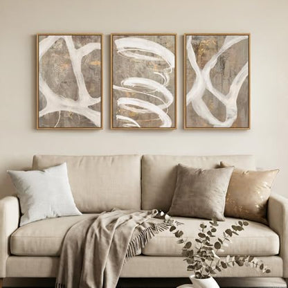 Framed Neutral Beige Abstract Wall Art for Bedroom, 3 Piece Set, 16x24 In - color: Neutral Taupe, size: 16" W x 24" H x 3pcs