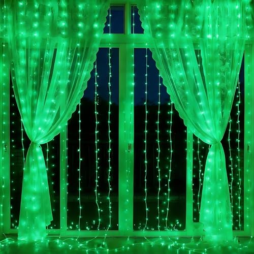 300LED Fairy Curtain Lights 9.8ft x 9.8ft LED Dimmable Twinkle Lights - color: Green