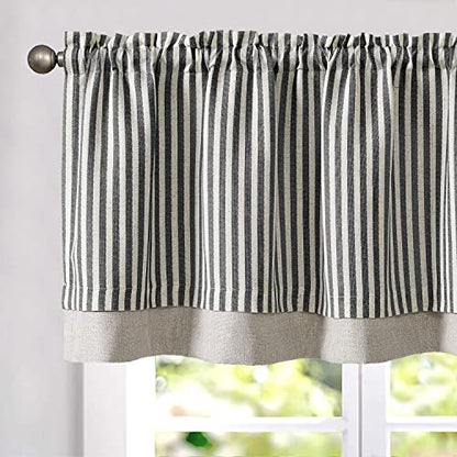 jinchan Stripe Linen Kitchen Valance Curtain, 50x16, 1 Panel, Grey - color: Boxter Striped | Charocoal Grey on Linen, size: 50"W x 16"L (Pack of 1)