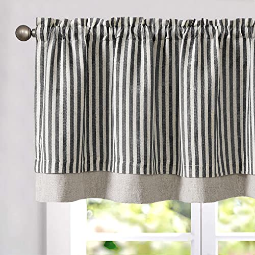 jinchan Stripe Linen Kitchen Valance Curtain, 50x18, 1 Panel, Grey - color: Boxter Striped | Charocoal Grey on Linen, size: 50"W x 18"L (Pack of 1)