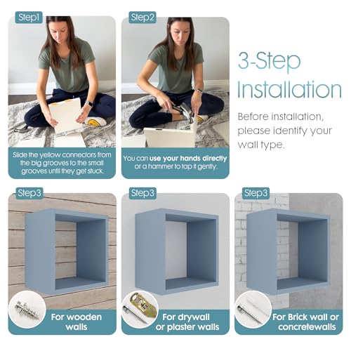 Kaboon Cube Floating Shelves Set2, Display Shelves Wall Mount 7.75" D x 12.5" W x 12.5" H, (Greylish Blue, Square 2 Cubes) - color: Greylish Blue, size: Square-Set2
