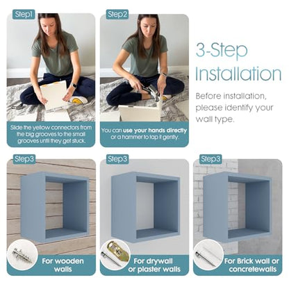 Kaboon Cube Floating Shelves Set2, Display Shelves Wall Mount 7.75" D x 12.5" W x 12.5" H, (Greylish Blue, Square 2 Cubes) - color: Greylish Blue, size: Square-Set2