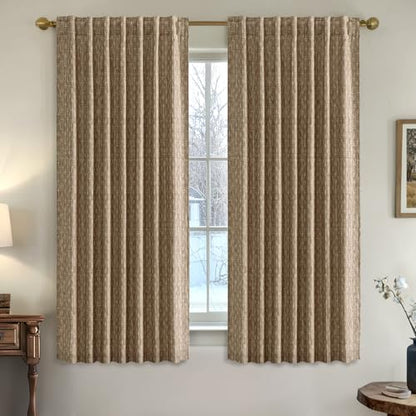 MIULEE Patterned Farmhouse Linen Curtains, Back Tab, 52Wx63L, Brown - color: Brown, size: 52"W x 63"L (Pack of 2)
