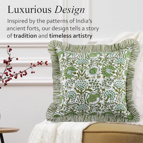 CPC Agate Green Block Print Ruffle Pillow Cover 18x18 Inch, Pack of 2 - color: Agate Green, size: 18" x 18" (Pack of 2)