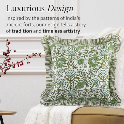 CPC Agate Green Block Print Ruffle Pillow Cover 18x18 Inch, Pack of 2 - color: Agate Green, size: 18" x 18" (Pack of 2)